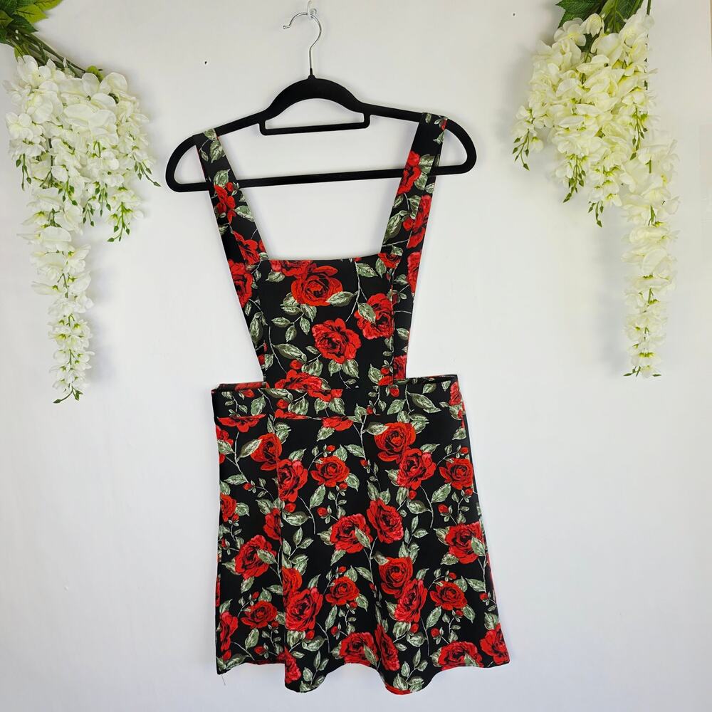 Pinafore Dress Size large Black Red Rose Floral Cottagecore Grunge Dark Romantic - Picture 4 of 15
